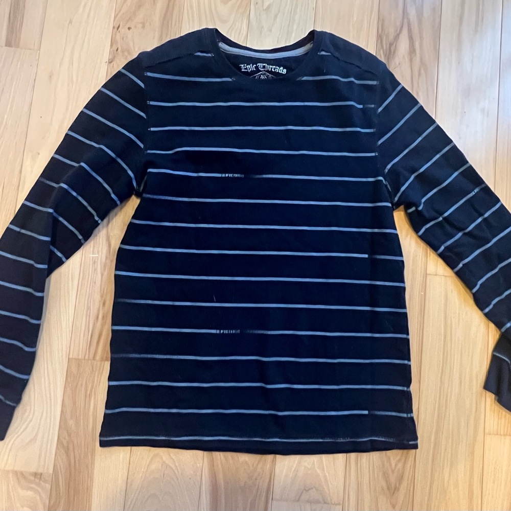 Black and Grey Striped Long Sleeve Shirt